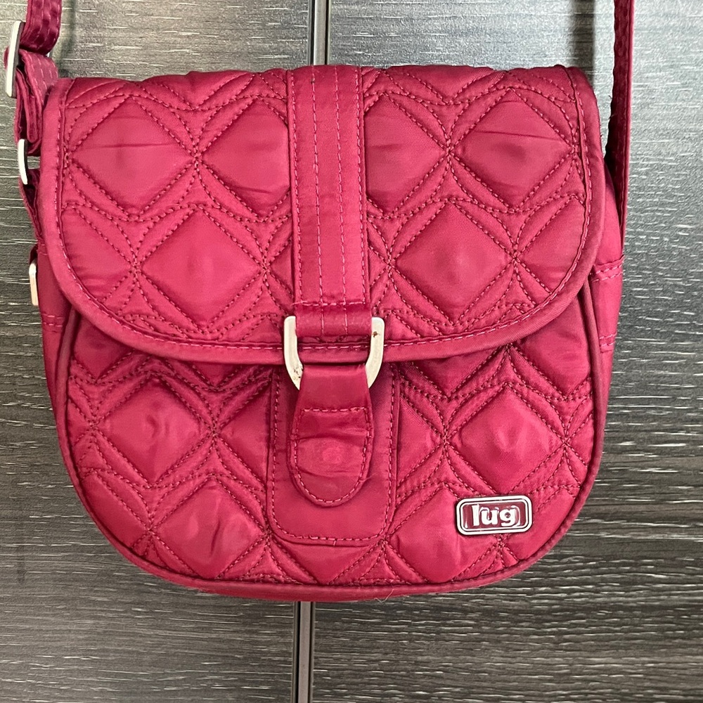 Burgundy Lug Quilted Crossbody Flap Bag Adjustable Strap
